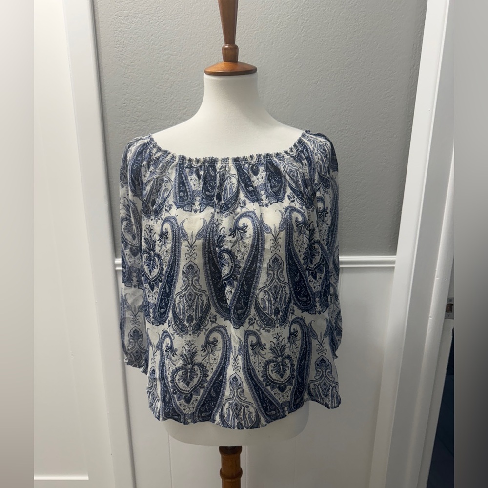 Joie Blue and White Relaxed Paisley Blouse Size Small